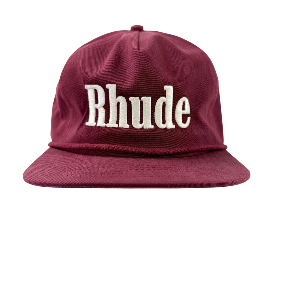Rhude Script Rope Hat Burgundy Maroon Snapback Made in USA Logo Cap Mens OS